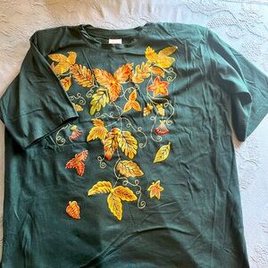 Vintage womens t shirt set fall themed green sz 18w